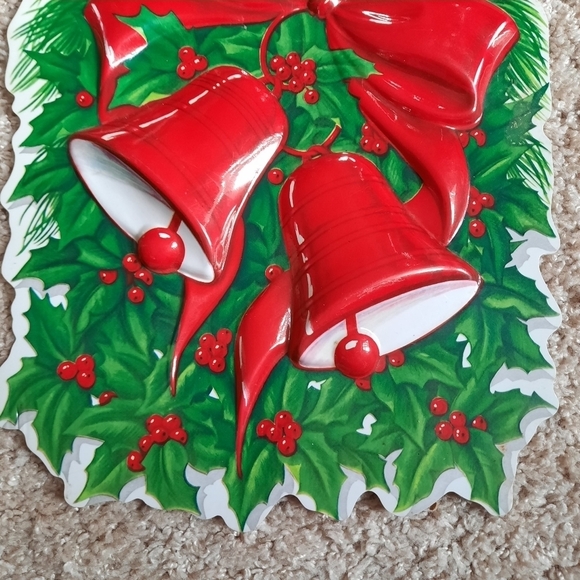 Vintage 60s Princess Sculpted Christmas Decorations red bells plastic wall decor - Picture 3 of 8